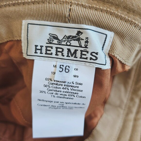 HERMES BEIGE HARPER H SELLIER CASHMERE BUCKET HAT (56) - Picture 7 of 9